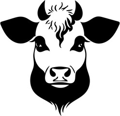 Cow logo design in black and white, vector illustration of a domestic animal 