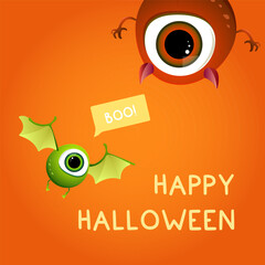 Happy Halloween card with cute monsters