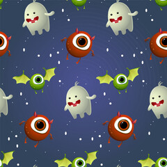 cute monsters and Halloween ghost pattern