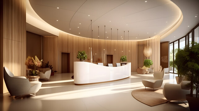Modern reception area lobby area interior design.