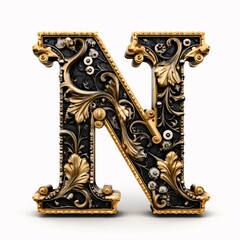 Gothic font letter n with black and gold trimming