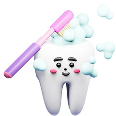 A cute 3D toothbrushing icon for Dental Health Campaign and Tooth Awareness Promotion Design. Encouraging good oral hygiene with a playful touch.
