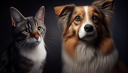 Fototapeta na wymiar Lovely pet picture of a tiny dog and a cat, Generative AI