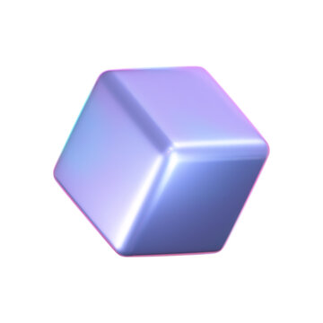 3d holographic cube with iridescent chrome effect isolated on white background. Render holographic metal rotating box with rainbow gradient effect. 3d vector geometric shape