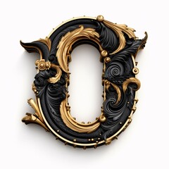 Gothic font letter o with black and gold trimming