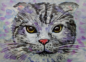 art  oil color painting  cute  cat