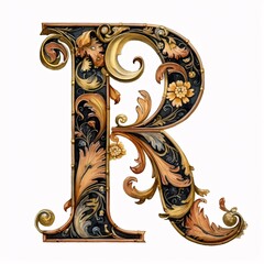 Gothic font letter r with black and gold trimming