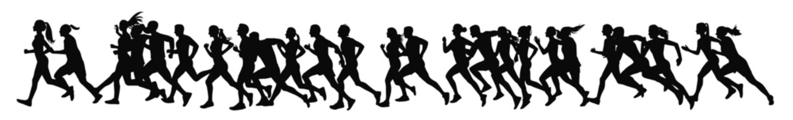Running men and women silhouette	