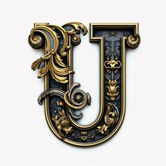 Gothic font letter u with black and gold trimming