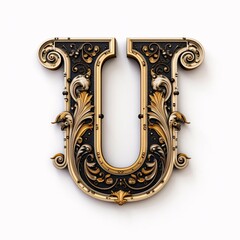 Gothic font letter u with black and gold trimming