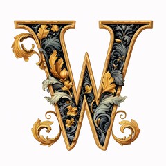 Gothic font letter w with black and gold trimming