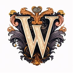 Gothic font letter w with black and gold trimming