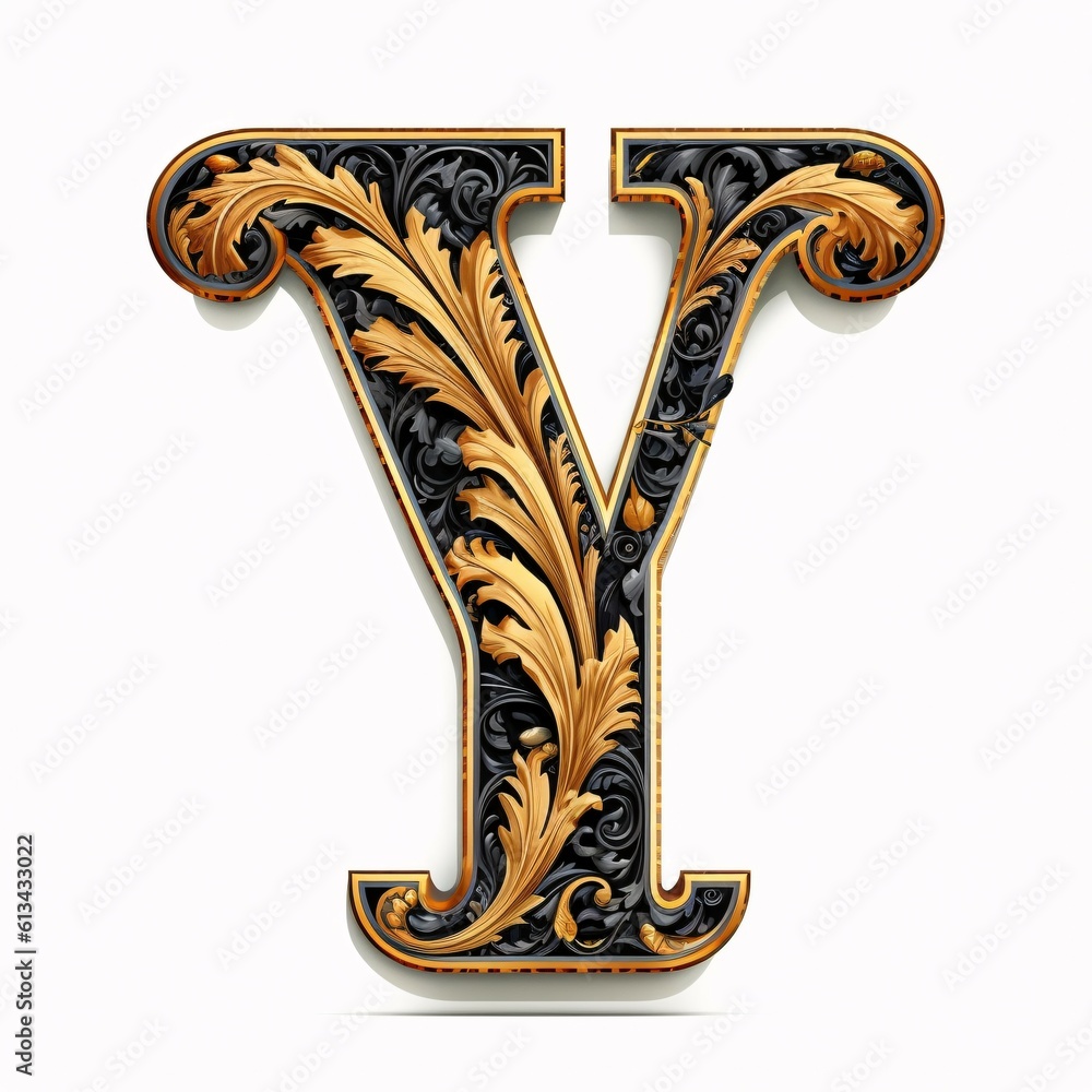 Wall mural Gothic font letter y with black and gold trimming