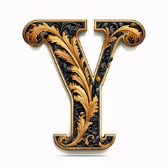 Gothic font letter y with black and gold trimming