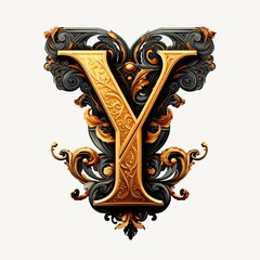 Gothic font letter y with black and gold trimming