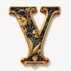 Gothic font letter y with black and gold trimming