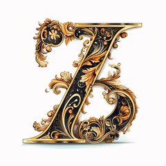 Gothic font letter z with black and gold trimming