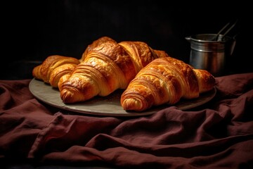 Premium fresh french croissants on a plate