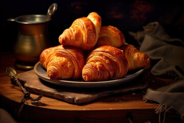 Premium fresh french croissants on a plate