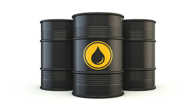 Three black oil barrels 3D