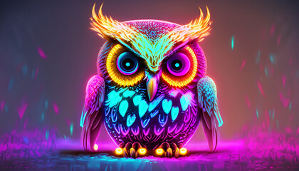 ultra high resolution, hyper realistic neon glowing owl