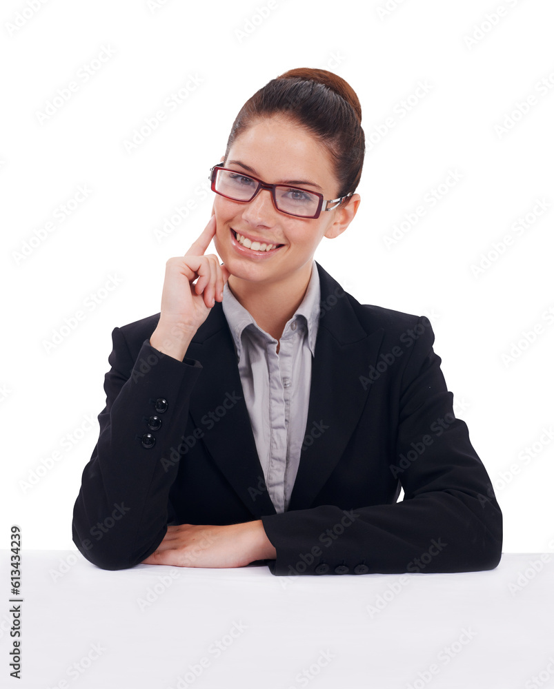 Sticker Portrait, corporate and a woman lawyer in glasses isolated on a transparent background for legal advice. Business, law and trial with a professional female attorney in a suit on PNG for judicial work