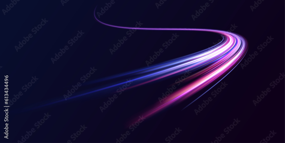 Poster  Neon color glowing lines background, high-speed light trails effect. Big data traffic visualization, dynamic high speed data streaming traffic.