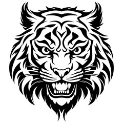 Black and white tiger face, logo, icon, isolated on white background, vector illustration.