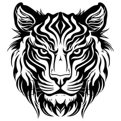 Black and white tiger face, logo, icon, isolated on white background, vector illustration.