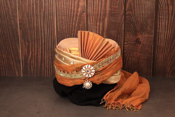 indian, arabic, turkish male headdress turban. traditional wedding clothing
