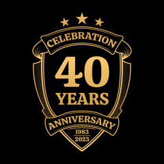 40 years anniversary icon or logo. Vintage birthday banner design. 40th anniversary jubilee celebration badge or label. Vector illustration.