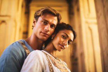 Romantic couple in a temple in egypt.
