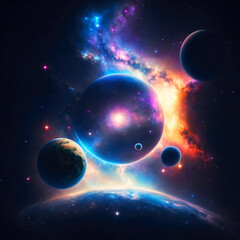 Fototapeta na wymiar Fantastic planets in the outer space of the universe. AI-generated image