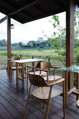 Natural landscape of rice paddy field with outdoor terrace patio