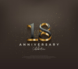 Luxury 18th anniversary design with classic numbers on a black background. Premium vector background for greeting and celebration.