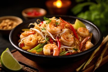 Premium pad thai cuisine on a plate