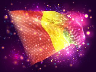 Guinea, vector 3d flag on pink purple background with lighting and flares