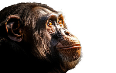 Chimpanzee's Upward Gaze - Color Close-Up - Transparent background- Animal art made with Generative AI