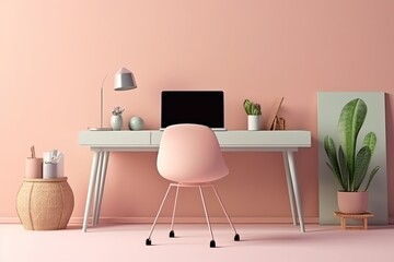Pastel room with desk and chair for space work space and relax time. Generative Ai