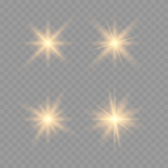 Glowing lights effect, flare, explosion and stars. Vector glow sparkle effect. Abstract lens flare ignition.