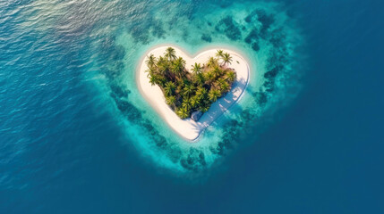Paradise tropical Island in the form of heart. Generative AI