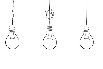 Hand drawn light bulb sketch. Electric light, energy concept. Concept of business idea, electric lamp, energy. Lightbulb with line curve.