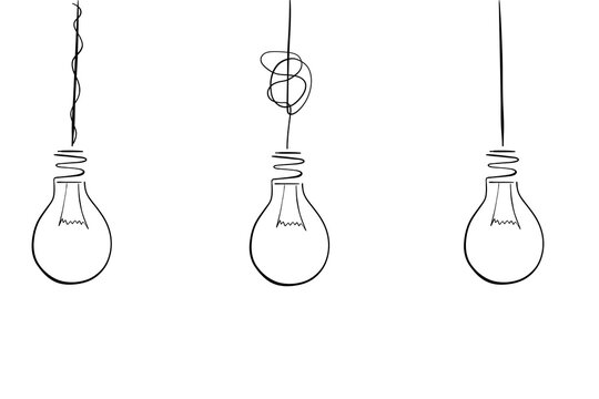 Hand drawn light bulb sketch. Electric light, energy concept. Concept of business idea, electric lamp, energy. Lightbulb with line curve.