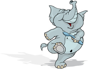 Smiling Dancing Elephant with a Spoon in its Paw