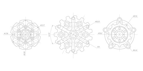 Technical drawing of gears.Mechanical Engineering background .Vector illustration .