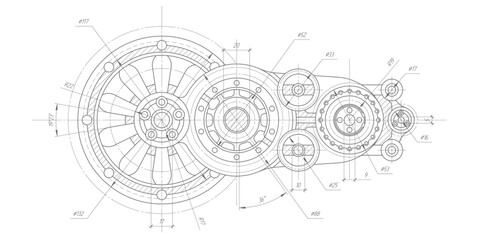 Gears.Mechanical Engineering background .Technical drawing .Vector illustration .