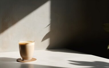 Minimalist Latte Playing with Light and Shadow. Generative AI