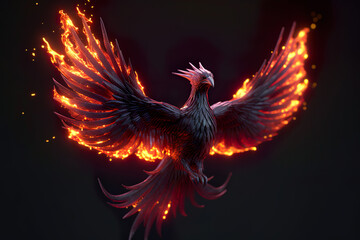 A phoenix rising from its ashes 3d render version 2