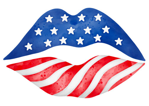 lip us 4th of july watercolor illustration