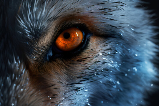 A wolf iris eye closeup with orange eyes